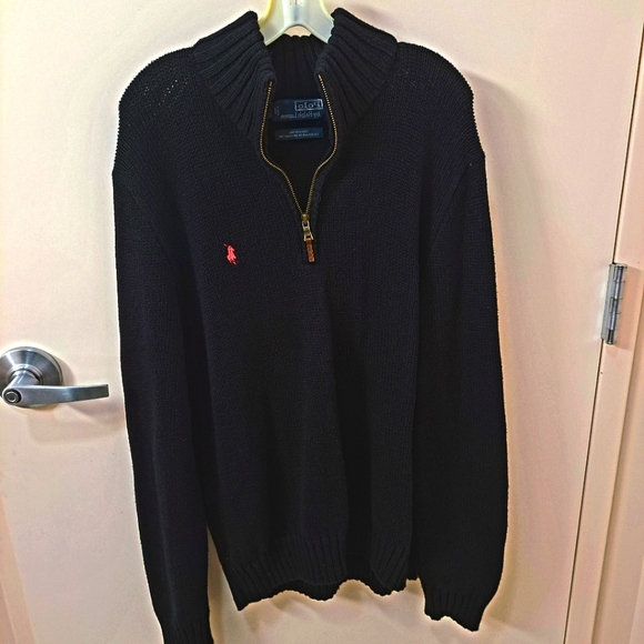 Mens Black Polo by Ralph Lauren Pullover 1/2 Zip Knit Sweater  Size XL - Picture 5 of 11